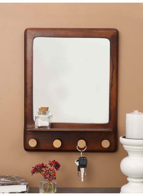 Ellementry Ebony Square Mirror with Shelf Hooks