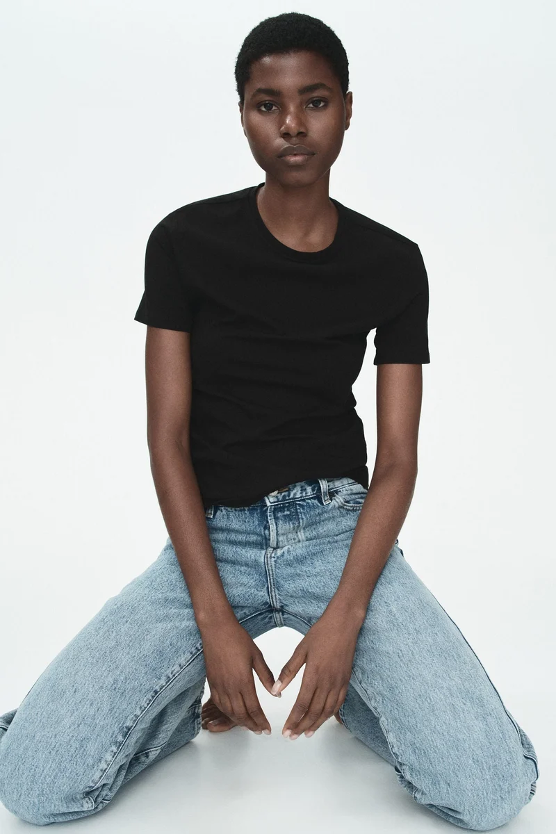 H&M Fitted cotton-blend T-shirt