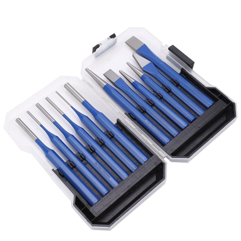 12Pcs CRV Steel Chisel Punch Kit with Blue Handle and Storage Box for Metal Wood Stone Crafting - Image 4