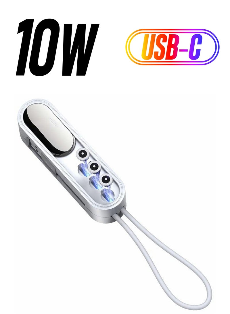 Excefore Charging Cable Magnetic 3-in-1 with Micro Night Light and Mobile Phone Holder Retractable Magnetic USB Data Cable for iOS Android tpye-c Phone (White) - Image 1