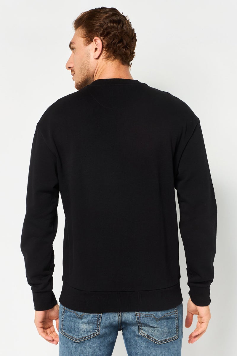 Selected Homme Men Ribbed Neck Graphic Print Long Sleeve Sweatshirt, Black - Image 3