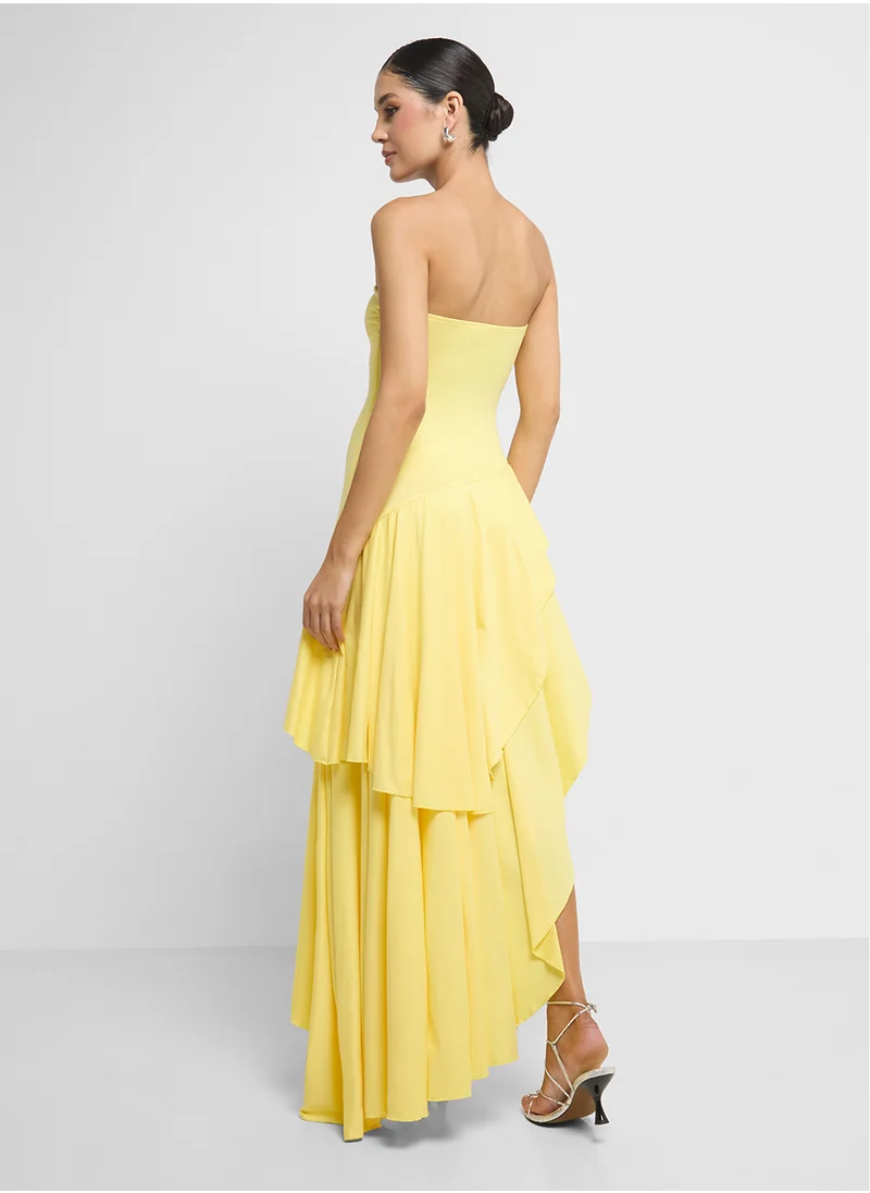 Ginger Bandeau Ruffle Detail Assymetric Dress