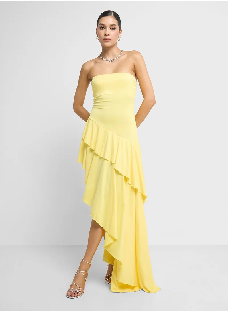 Ginger Bandeau Ruffle Detail Assymetric Dress