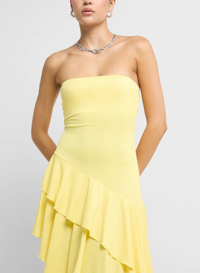 Ginger Bandeau Ruffle Detail Assymetric Dress