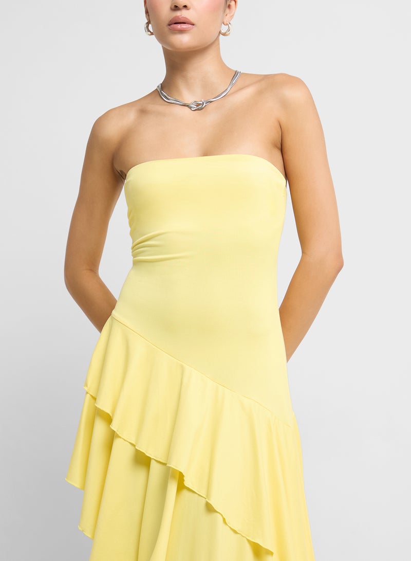 Ginger Bandeau Ruffle Detail Assymetric Dress - Image 3