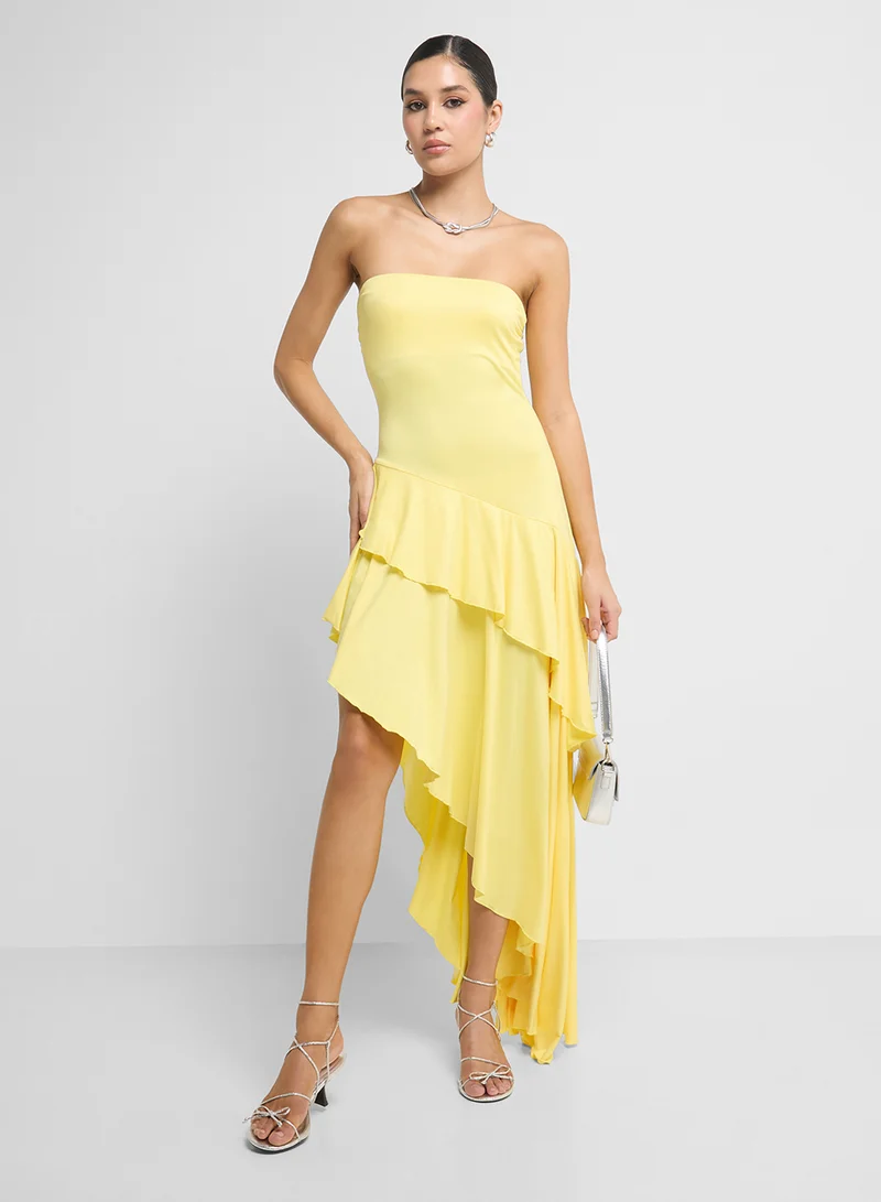 Ginger Bandeau Ruffle Detail Assymetric Dress