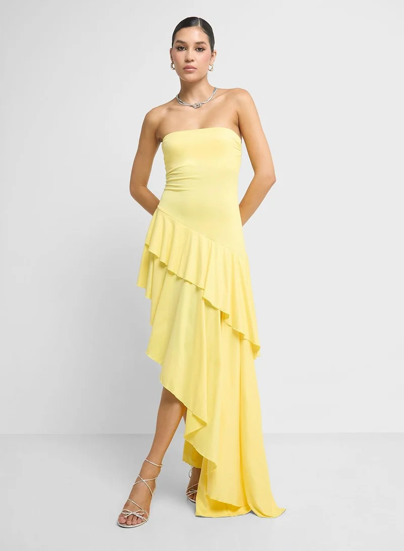 Ginger Bandeau Ruffle Detail Assymetric Dress