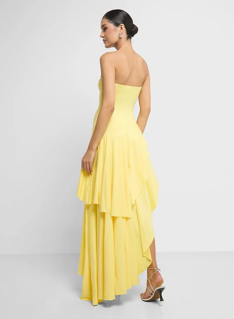 Ginger Bandeau Ruffle Detail Assymetric Dress