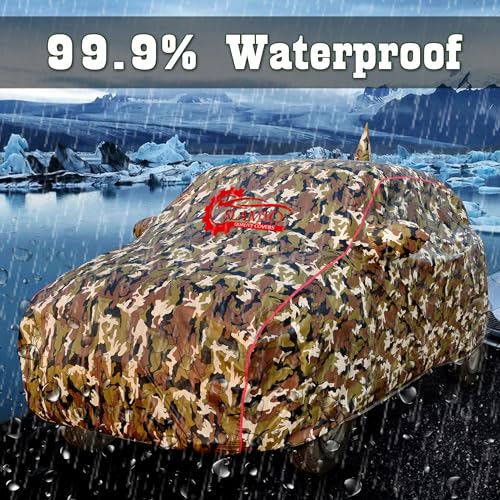 Slamio Car Cover for M. Scorpio Classic | 100% Waterproof, Dustproof, UV Resistant | All-Weather Protection with Mirror & Antenna Pockets | Custom Fit, Triple Stitch | Jungle Print - Image 5