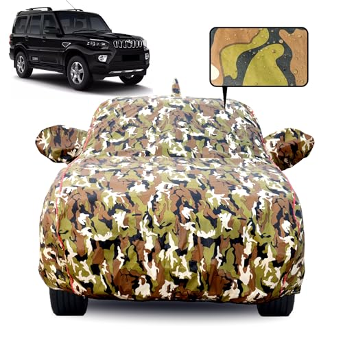 Slamio Car Cover for M. Scorpio Classic | 100% Waterproof, Dustproof, UV Resistant | All-Weather Protection with Mirror & Antenna Pockets | Custom Fit, Triple Stitch | Jungle Print - Image 1