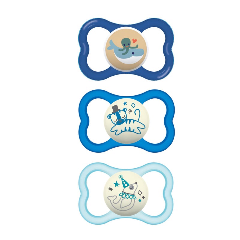 MAM Air Night Day Baby Pacifier for Sensitive Skin Glows in The Dark 3 Pack 616 Months Boy