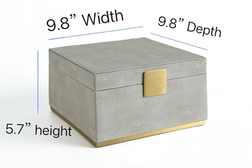 WV Ivory Shagreen Square Decorative Organizer for Home Decor - Faux Leather Storage Jewelry Box - Men's Accessories, Women's Cosmetic Shelf Organizer (Ivory, 9.8x9.8 inch) - Image 2