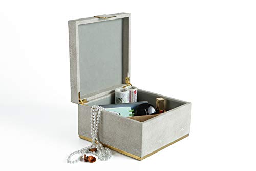 WV Ivory Shagreen Square Decorative Organizer for Home Decor - Faux Leather Storage Jewelry Box - Men's Accessories, Women's Cosmetic Shelf Organizer (Ivory, 9.8x9.8 inch) - Image 4