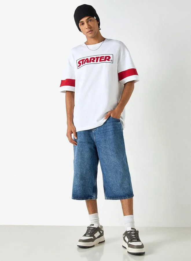 ستارتر تيشيرت بياقة ضيقة وأكمام قصيرة ونقوش من ستارتر