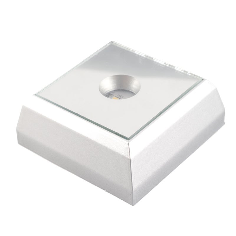 Square LED Lamp Base Stand Holder for Crystal Acrylic Statue Artware Display Silver - Image 1