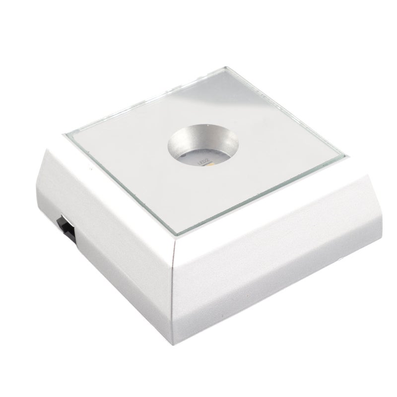 Square LED Lamp Base Stand Holder for Crystal Acrylic Statue Artware Display Silver - Image 2
