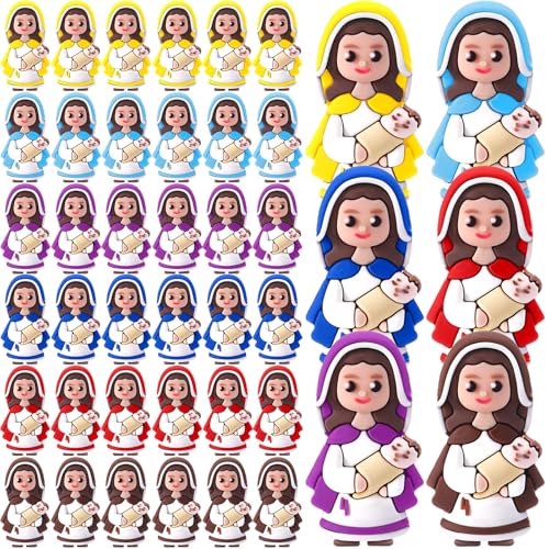 JellyArch 50 Pcs Mini Virgin Mary Figurines Mother Mary Holding Jesus Hide and Seek Figures for Sunday Easter Eggs Stuffers Baptism Gift Multicolor - Image 1