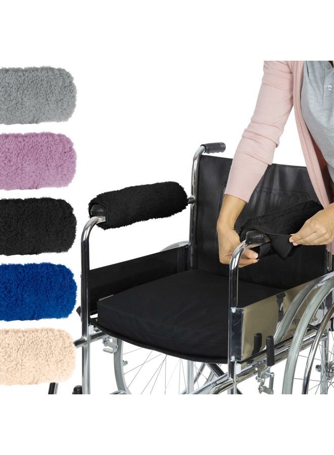 VIVE Wheelchair Armrest Cover Memory Foam Sheepskin Pad For Office & Transport Chair Soft Support Cushion Accessories For Padded Arm Rest Kids Adults Comfort Padding Pressure Relief Black - Image 1