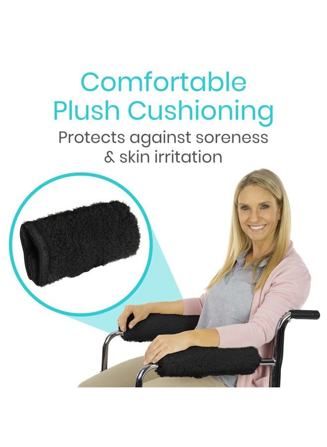 VIVE Wheelchair Armrest Cover Memory Foam Sheepskin Pad For Office & Transport Chair Soft Support Cushion Accessories For Padded Arm Rest Kids Adults Comfort Padding Pressure Relief Black - Image 2