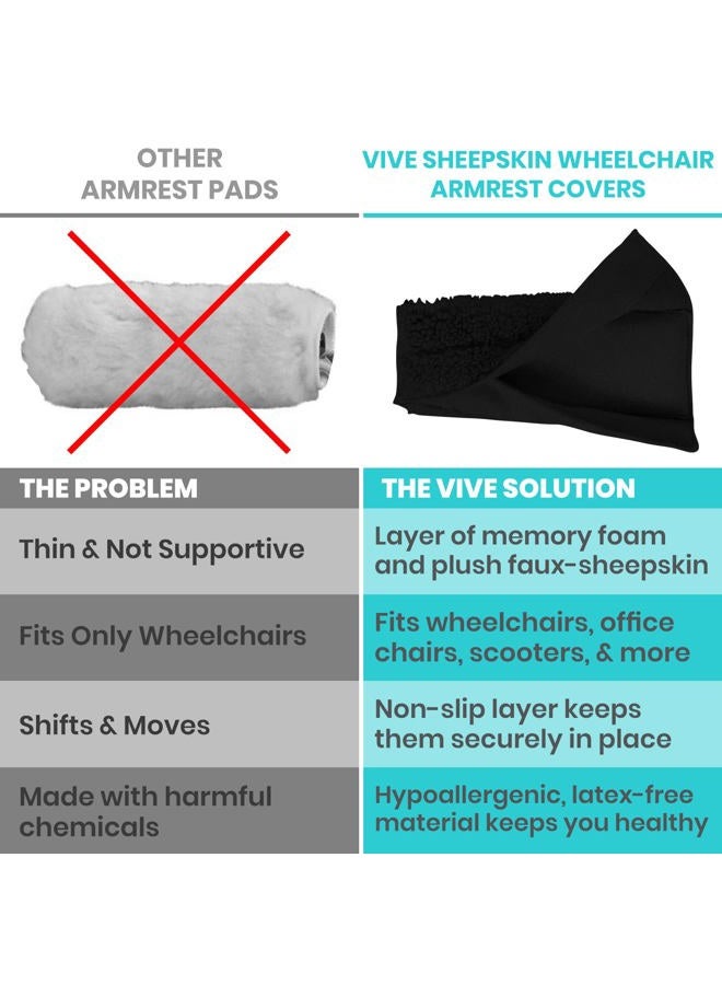 VIVE Wheelchair Armrest Cover Memory Foam Sheepskin Pad For Office & Transport Chair Soft Support Cushion Accessories For Padded Arm Rest Kids Adults Comfort Padding Pressure Relief Black - Image 3