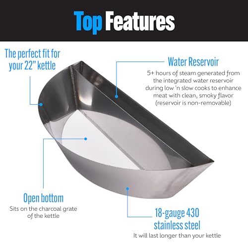 Slow 'N Sear SnS Grills Patented Slow ‘N Sear Original Insert - Stainless Steel Charcoal Basket with Built-In Water Reservoir for Low ‘N Slow Smoking & Charcoal Grilling for Weber & Other Kettle Grills - 22 in - Image 4