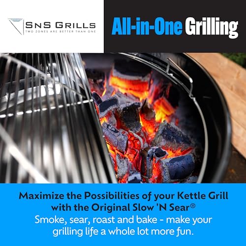 Slow 'N Sear SnS Grills Patented Slow ‘N Sear Original Insert - Stainless Steel Charcoal Basket with Built-In Water Reservoir for Low ‘N Slow Smoking & Charcoal Grilling for Weber & Other Kettle Grills - 22 in - Image 3