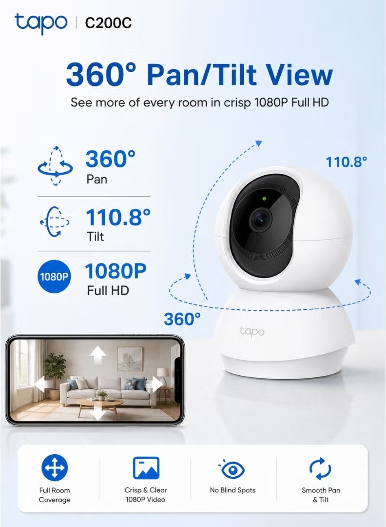 tapo TP-Link C200C Pan/Tilt 1080P Full HD Wi-Fi Security Camera with Night Vision - Image 2