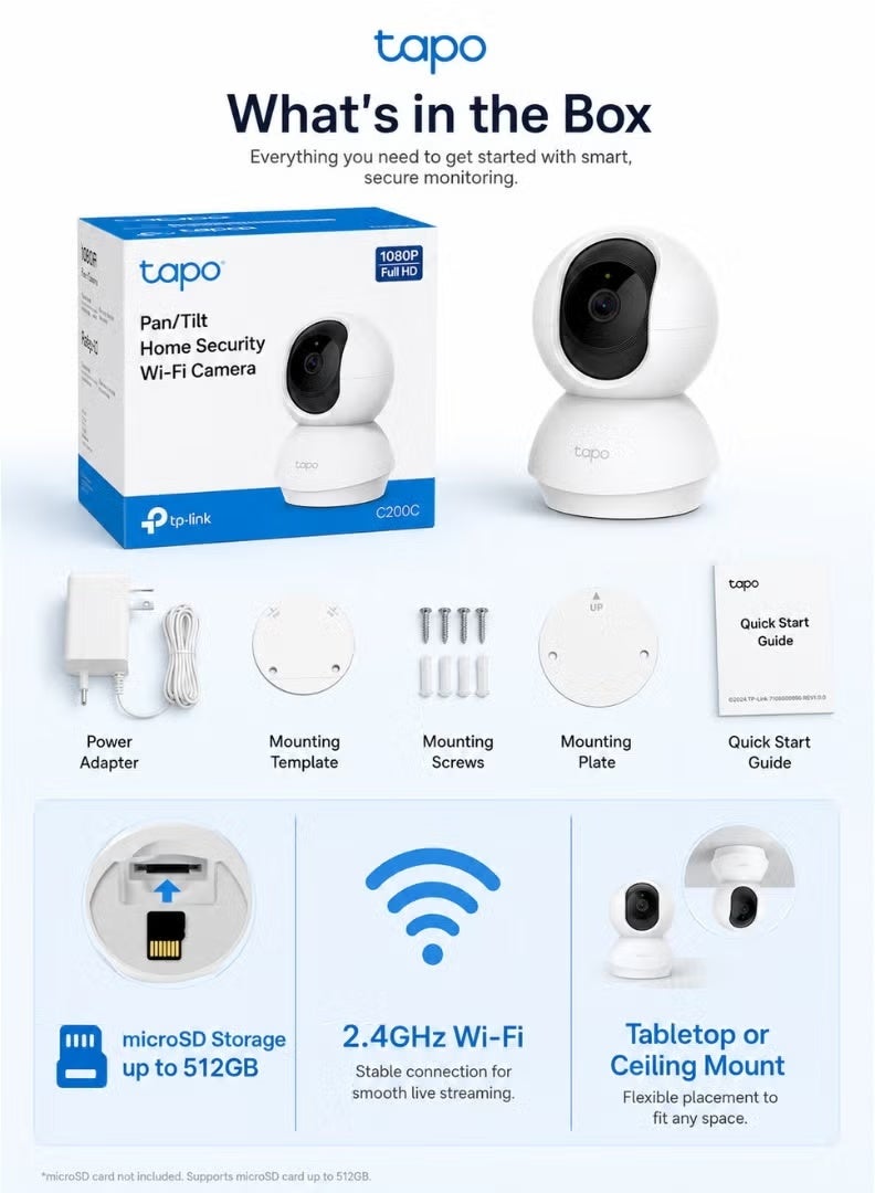 tapo TP-Link C200C Pan/Tilt 1080P Full HD Wi-Fi Security Camera with Night Vision - Image 4
