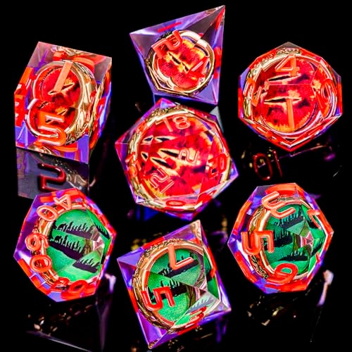 ORIFANTOU Magic Golden Ring DND Dice Set Sharp Edge Red Gaze Eye Resin Dice with Box for use with RPG DD Tabletop Games Lord D and D Polyhedral Dice Set - Image 5
