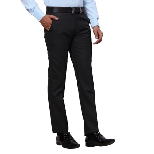 Raymond Men's Slim Fit Mid Rise Formal Trousers, Poly Viscose Blend, Solid Pattern, Flat Front | Dark Grey - Image 2