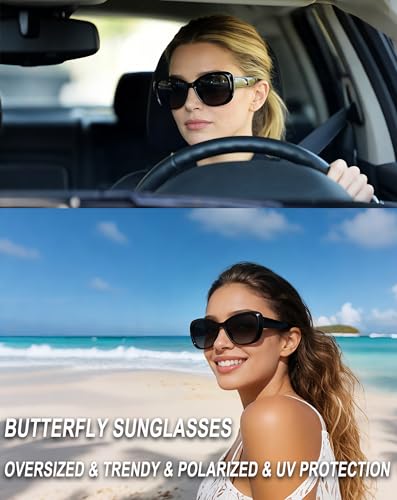 Joopin Oversized Acetate Sunglasses Polarized UV Protection Trendy Butterfly Shades for Women Ladies Sun Glasses (Black) - Image 2