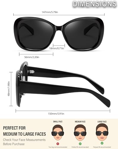 Joopin Oversized Acetate Sunglasses Polarized UV Protection Trendy Butterfly Shades for Women Ladies Sun Glasses (Black) - Image 4