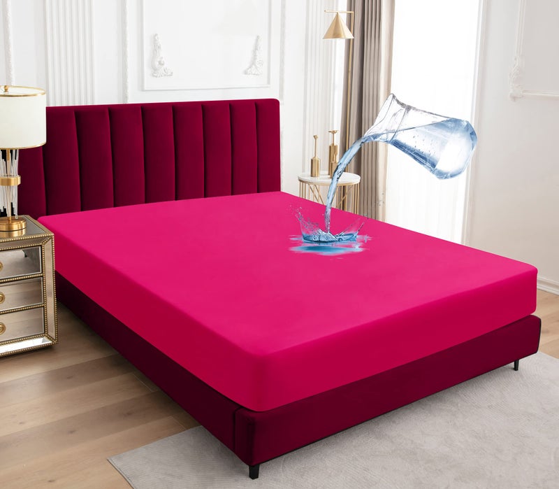 Sufdari Twin Mattress Protector Waterproof Mattress Cover Twin Size for Bed 18"" Deep Pocket Fitted Sheet Style Mattress Protector with Elastic Rubber Band-Deep Pink Twin - Image 1