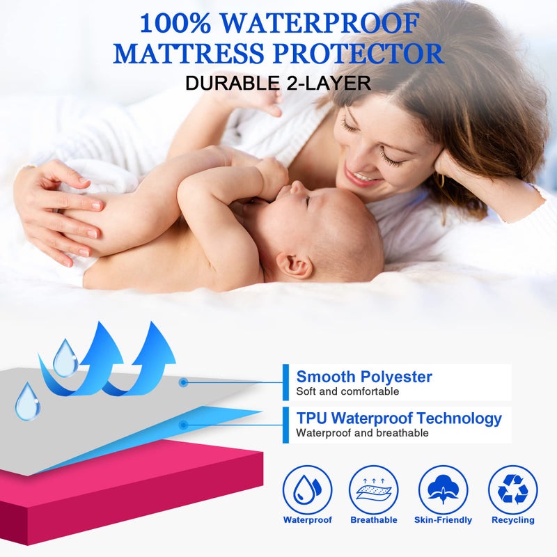 Sufdari Twin Mattress Protector Waterproof Mattress Cover Twin Size for Bed 18"" Deep Pocket Fitted Sheet Style Mattress Protector with Elastic Rubber Band-Deep Pink Twin - Image 2