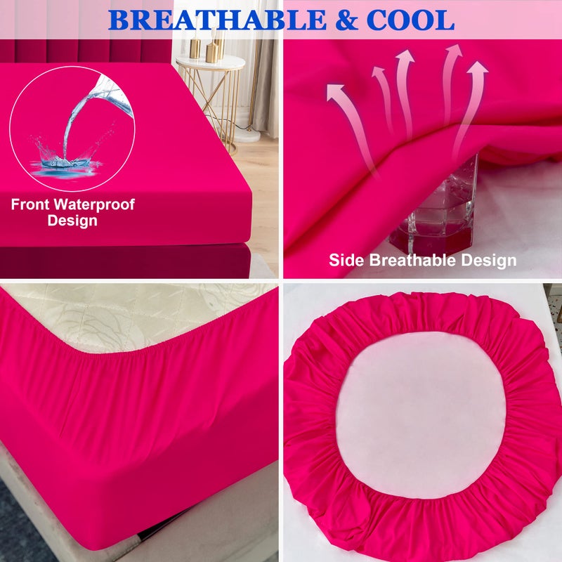 Sufdari Twin Mattress Protector Waterproof Mattress Cover Twin Size for Bed 18"" Deep Pocket Fitted Sheet Style Mattress Protector with Elastic Rubber Band-Deep Pink Twin - Image 5