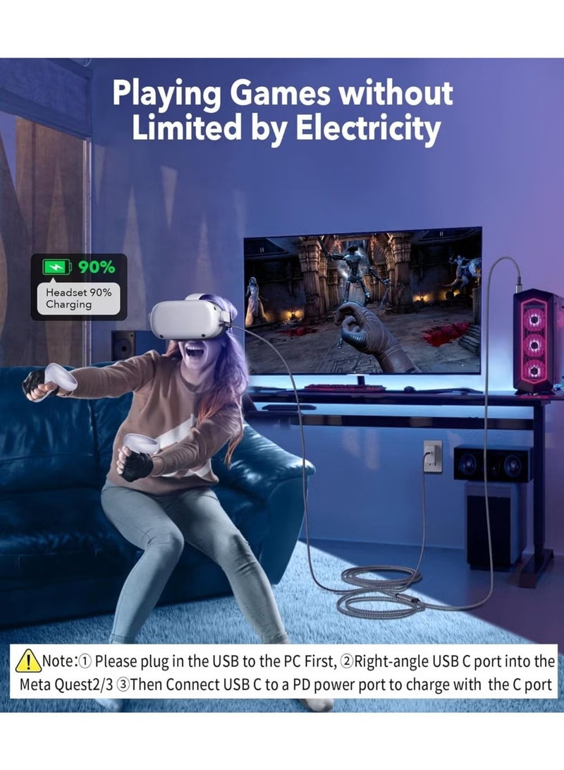 Link Cable 16 FT for Meta Oculus Quest 3, Quest 2/Pro Accessories, 3 in-1 Charging While Playing All Day, with USB C Sufficient Power for VR Headset - Image 5