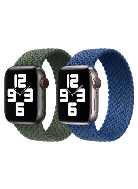 Braided Solo Loop Band Strap for Apple Watch Series 42/44/45mm Inverness Green Strap with Atlantic Blue Strap(set of 2)