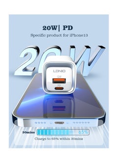 LDNIO LDNIO A2318C Fast Charging Adapter EU Plug With Lightning Cable And USB Type C Ports 20W - White  - Image 3