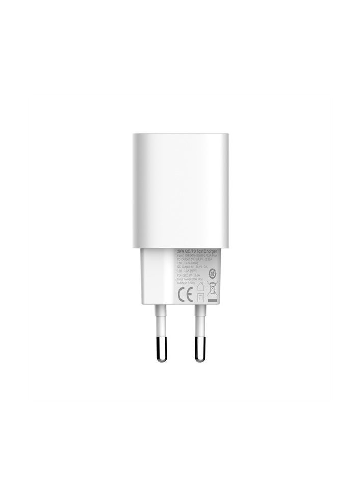 LDNIO - LDNIO A2318C Fast Charging Adapter EU Plug With Lightning Cable And USB Type C Ports 20W - White - Image 1