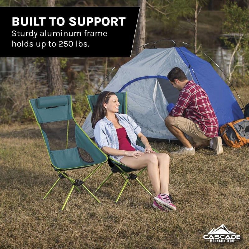 Cascade Mountain Tech Outdoor High Back Lightweight Camp Chair with Headrest and Carry Case - Black - Image 5