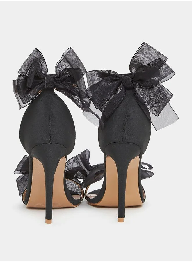 ستايلي Double Mesh Bow Trim Heel Sandals