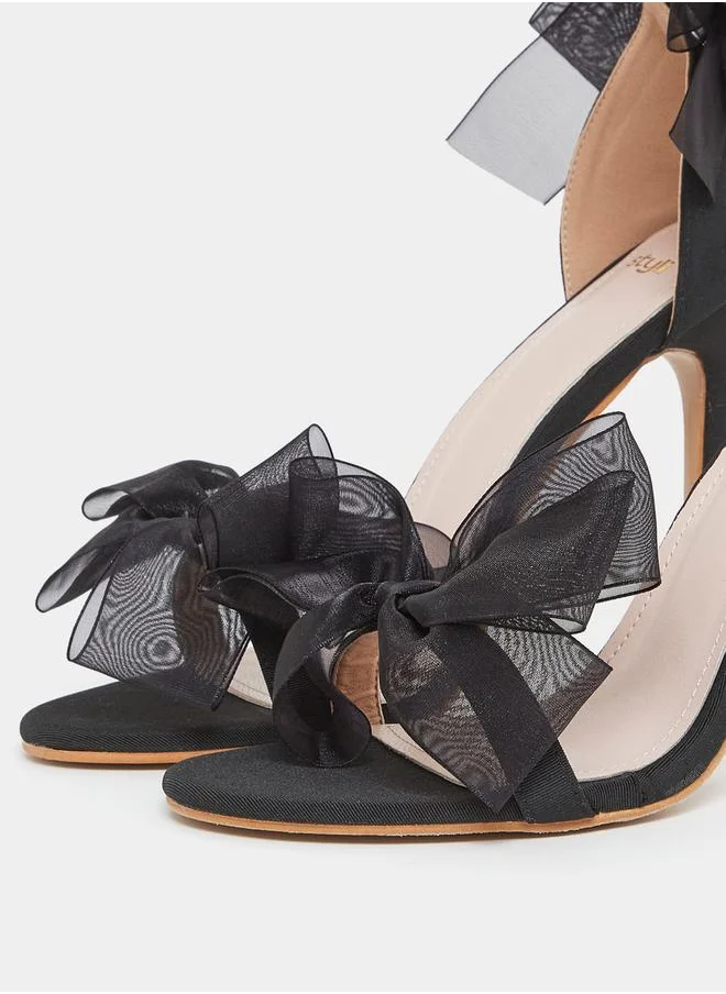 ستايلي Double Mesh Bow Trim Heel Sandals