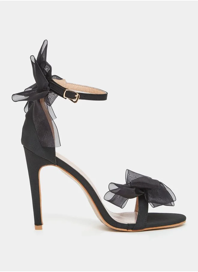 ستايلي Double Mesh Bow Trim Heel Sandals