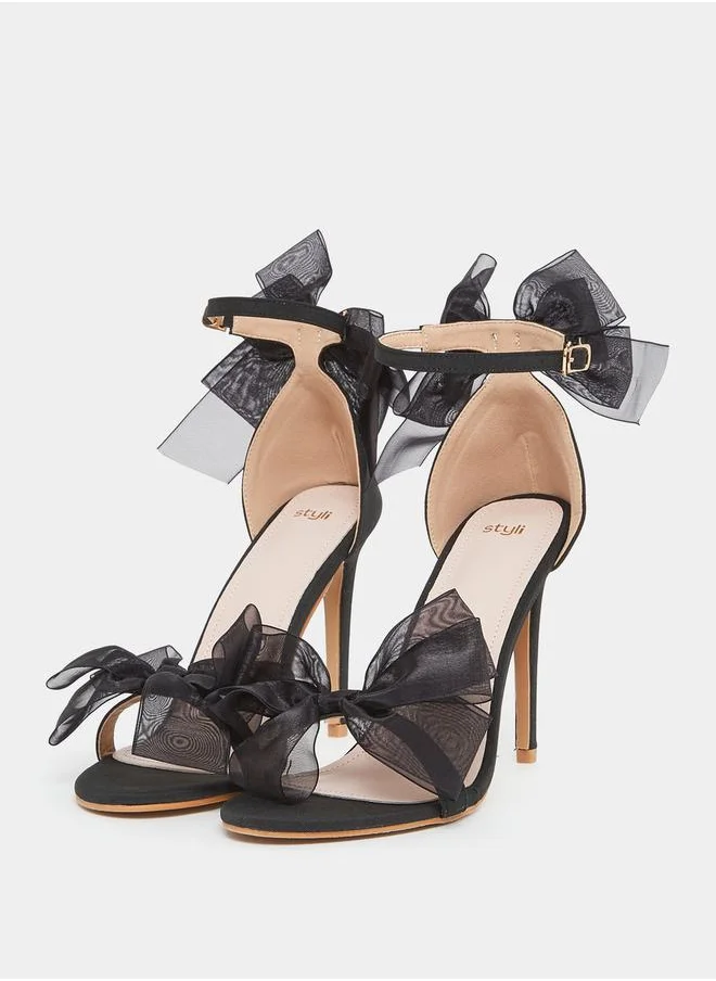 ستايلي Double Mesh Bow Trim Heel Sandals