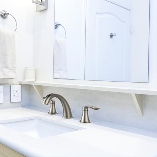 Hosslly Bathroom Sink Faucet, Faucet for Bathroom Sink, Widespread Brushed Nickel Bathroom Faucet 3 Hole with Stainless Steel Pop Up Drain and cUPC Lead-Free Hose - (Brushed Nickel) - Image 3