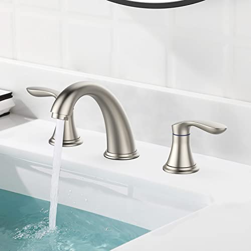 Hosslly Bathroom Sink Faucet, Faucet for Bathroom Sink, Widespread Brushed Nickel Bathroom Faucet 3 Hole with Stainless Steel Pop Up Drain and cUPC Lead-Free Hose - (Brushed Nickel) - Image 2