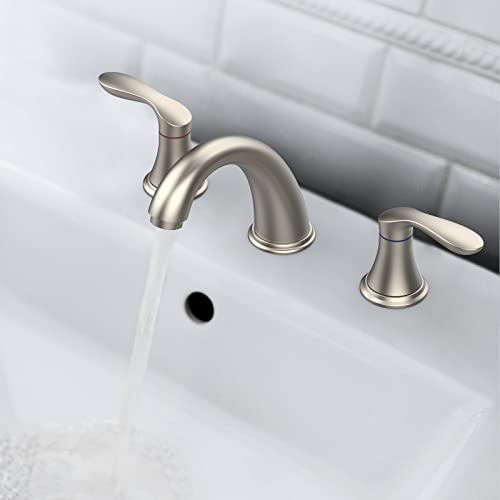 Hosslly Bathroom Sink Faucet, Faucet for Bathroom Sink, Widespread Brushed Nickel Bathroom Faucet 3 Hole with Stainless Steel Pop Up Drain and cUPC Lead-Free Hose - (Brushed Nickel) - Image 4