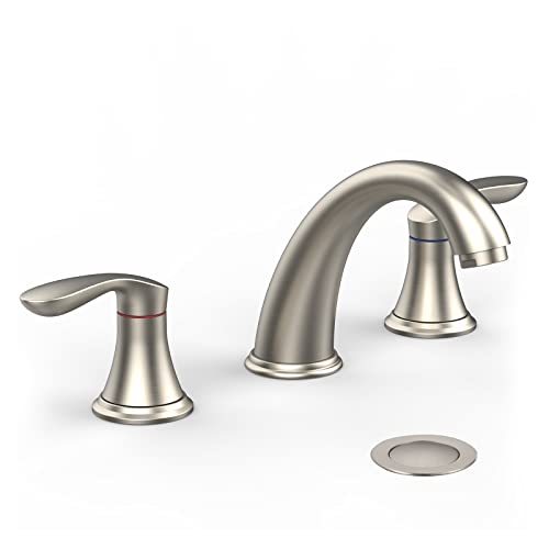 Hosslly Bathroom Sink Faucet, Faucet for Bathroom Sink, Widespread Brushed Nickel Bathroom Faucet 3 Hole with Stainless Steel Pop Up Drain and cUPC Lead-Free Hose - (Brushed Nickel) - Image 1