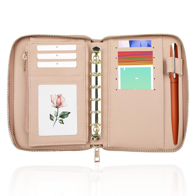 Ethanberg A7 Leather Budget Binder, Cash Envelopes System Budgeting Wallet, Money Organizer for Cash, Money Saving Cash Envelopes for Budgeting, Wallet Budget Planner with Zipper(Skin Color) - Image 1
