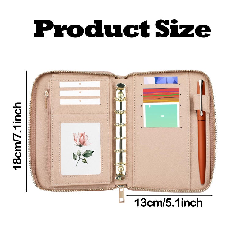 Ethanberg A7 Leather Budget Binder, Cash Envelopes System Budgeting Wallet, Money Organizer for Cash, Money Saving Cash Envelopes for Budgeting, Wallet Budget Planner with Zipper(Skin Color) - Image 2